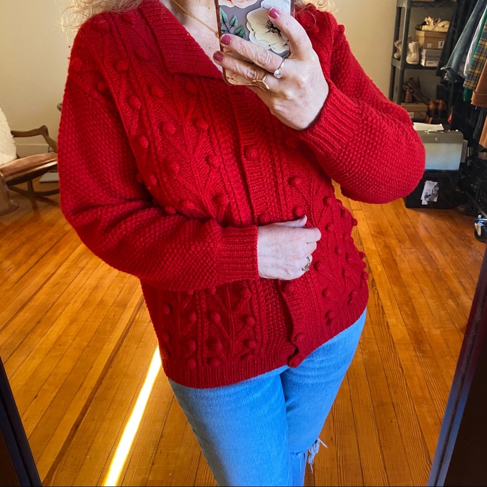 Vintage Red Cable Knit Cardigan - Picture 3 of 9